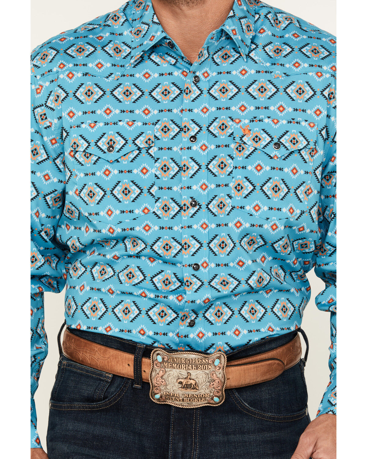 Product Name:  Rodeo Clothing Men's Boot Barn Exclusive Southwestern Print Long Sleeve Snap Western Shirt