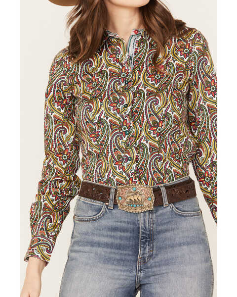 Cinch Women's Paisley Print Long Sleeve Button-Down Western Shirt, Multi, hi-res