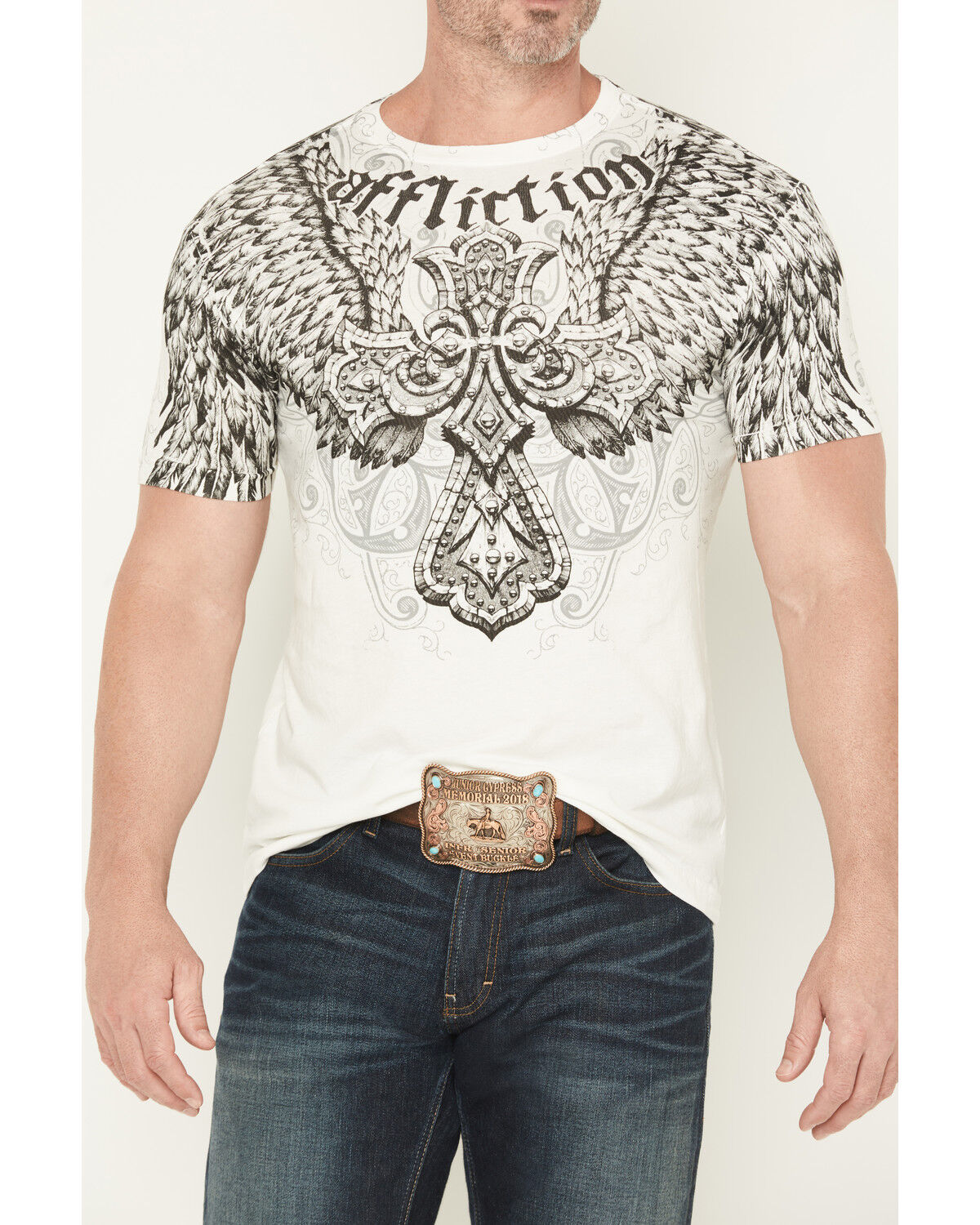 Image #3 - Affliction Men's Kingdom Short Sleeve Graphic T-Shirt, Off White, hi-res