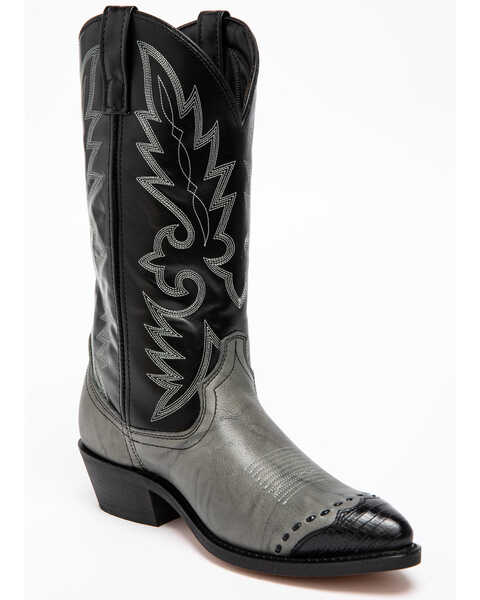 Laredo Men's Lizard Print Wingtip Western Boots - Medium Toe, Grey, hi-res