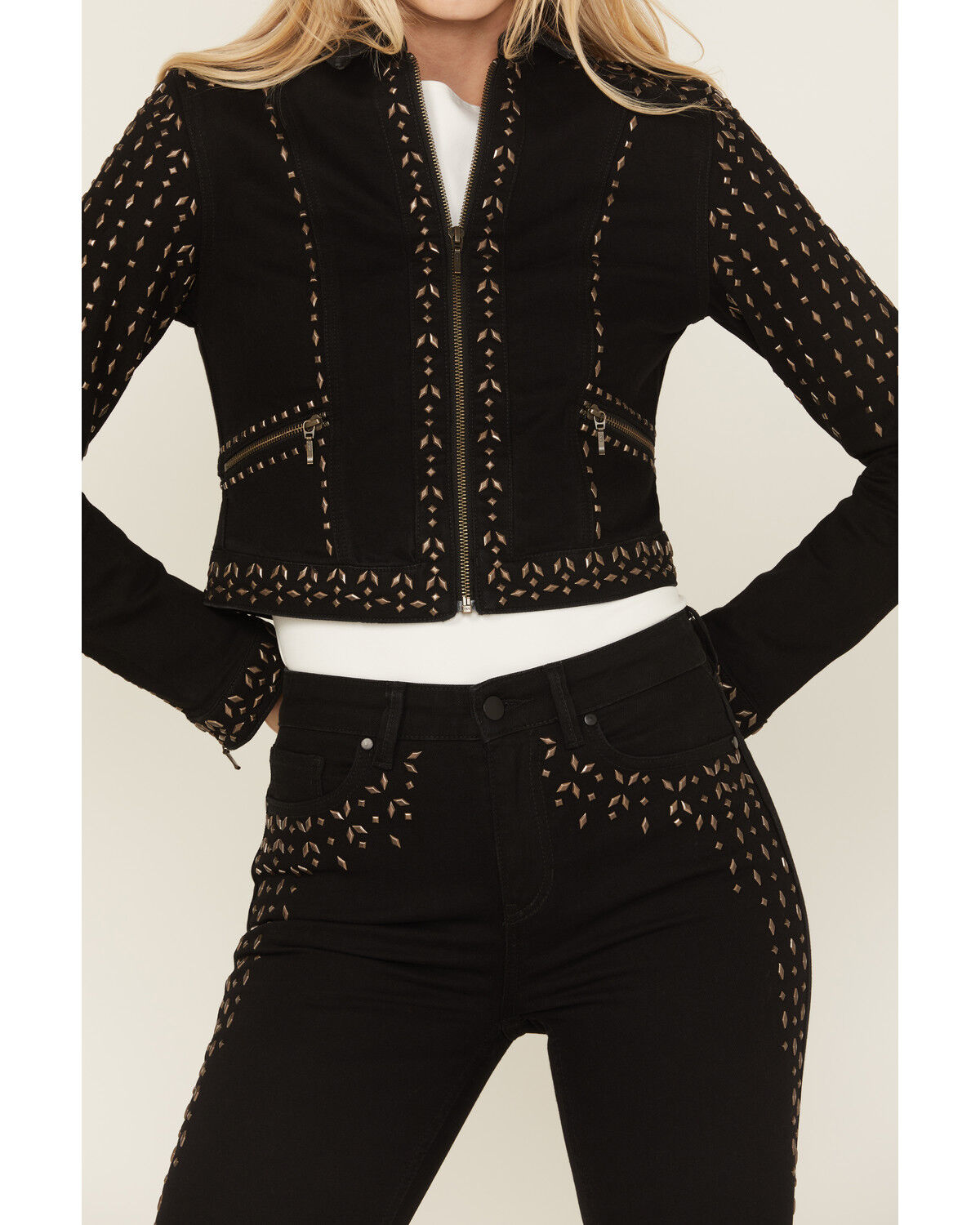 Image #3 - Wonderwest Women's Rigid Like Black Studded Jacket, Black, hi-res