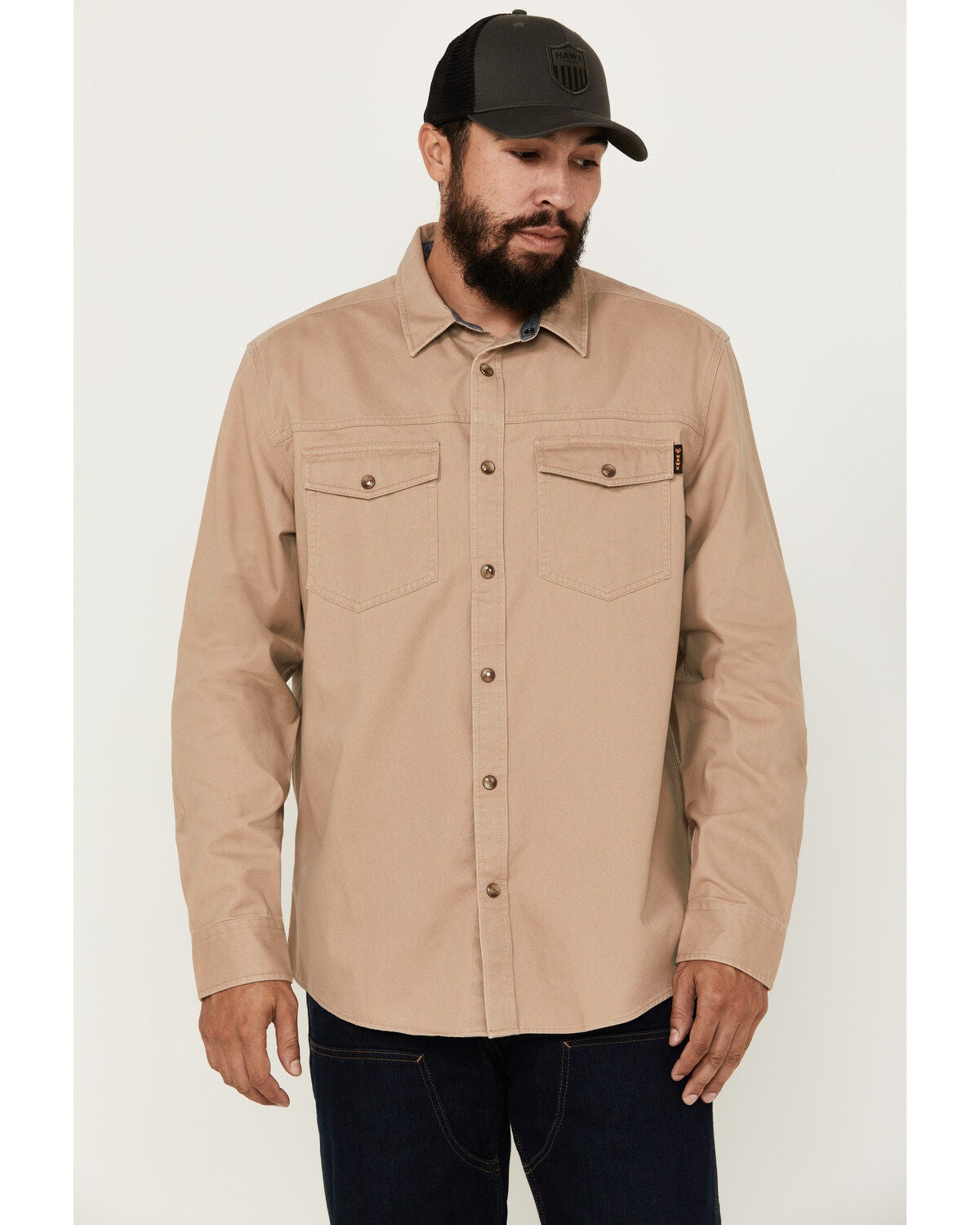 Hawx Men's All Out Woven Solid Long Sleeve Snap Work Shirt - Tall, Khaki, hi-res
