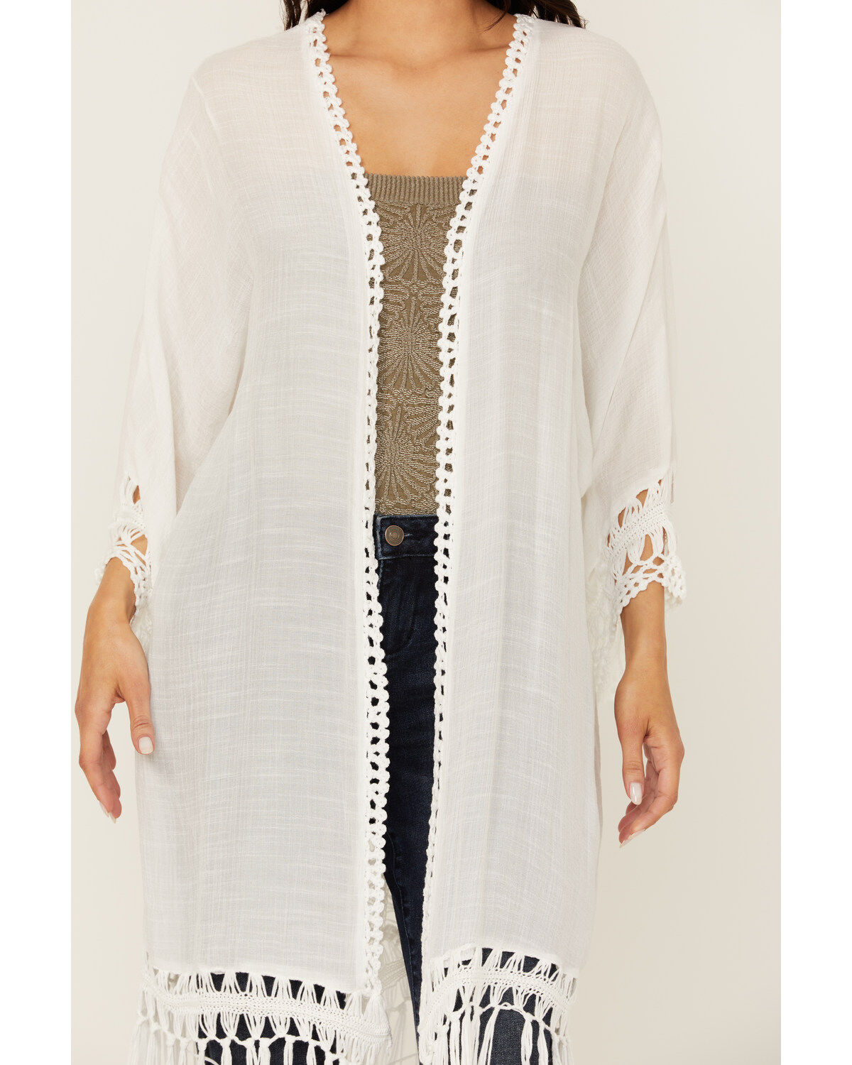 Image #3 - Shyanne Women's Crochet Fringe Kimono, Cream, hi-res