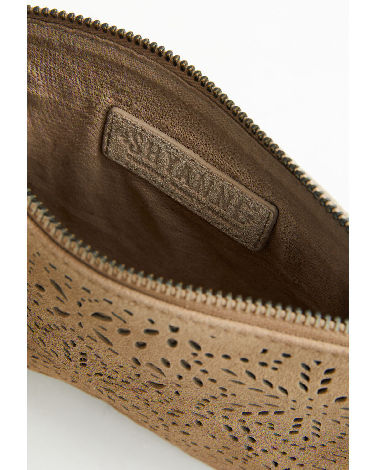 Image #3 - Shyanne Women's Avenly Floral Perforated Suede Wristlet Clutch, Tan, hi-res