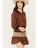 Image #2 - Shyanne Women's Satin Peasant Mini Dress, Dark Brown, hi-res