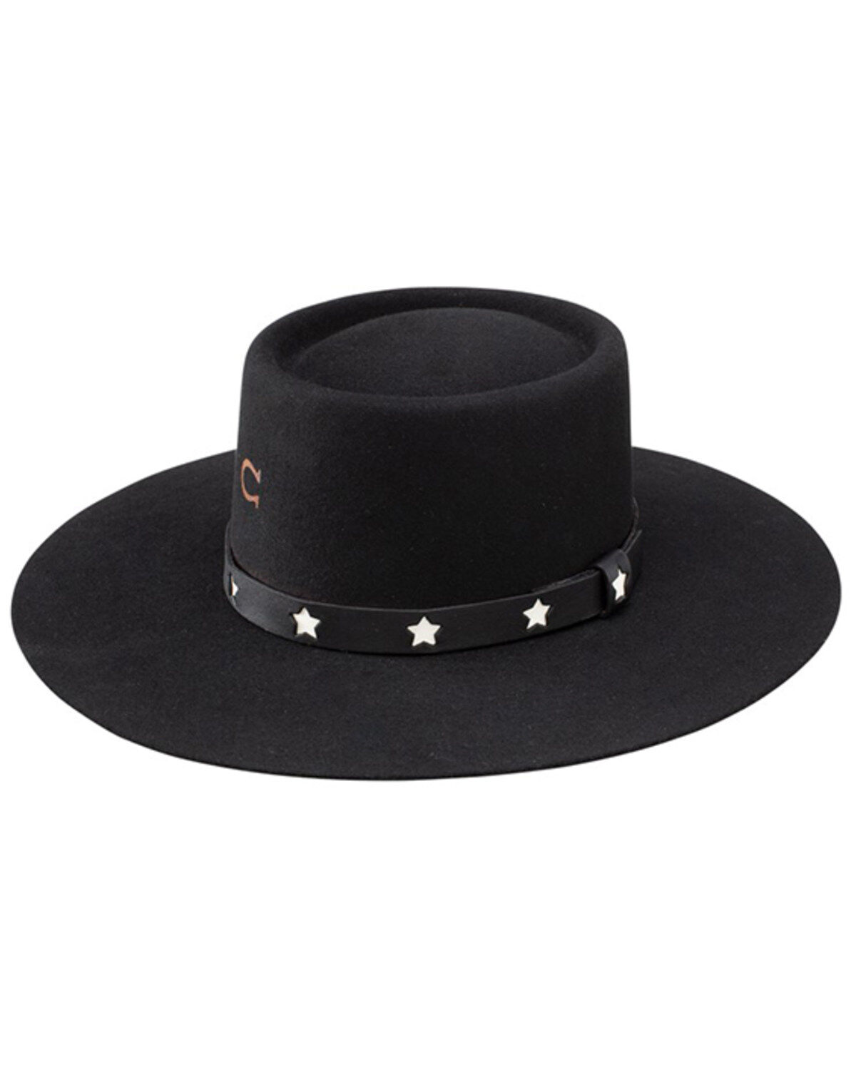 Charlie 1 Horse Womens Black Shantung Hat with Antique Concho Band 