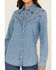 Image #4 - Wrangler x Lainey Wilson Women's Medium Wash Long Sleeve Snap Denim Western Shirt, , hi-res