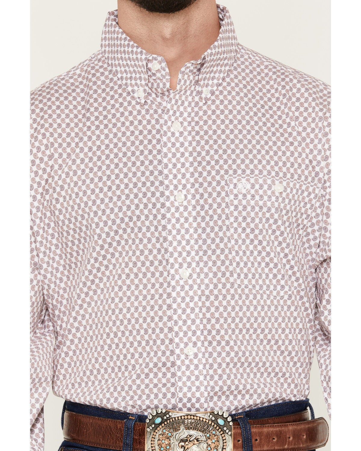 Image #3 - Wrangler Men's Classics Micro Paisley Print Long Sleeve Button-Down Western Shirt, Red, hi-res