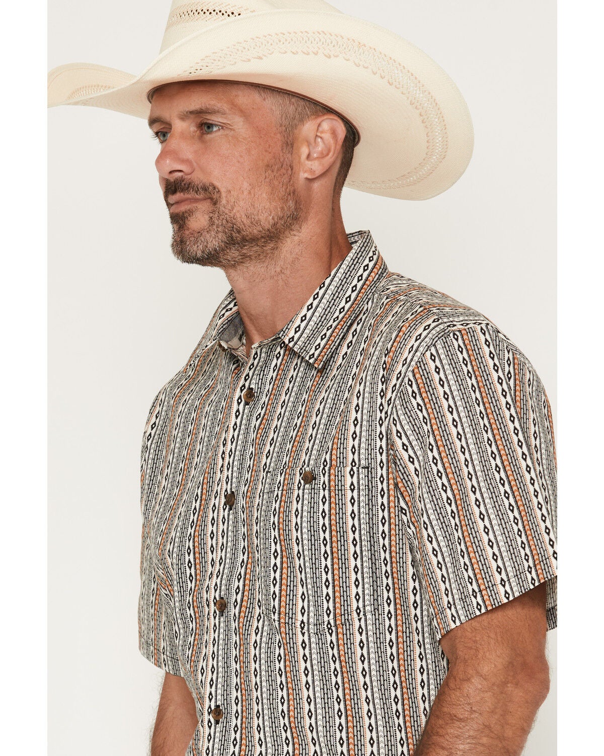 Image #2 - RANK 45&reg; Men's Dally Southwestern Striped Short Sleeve Button-Down Stretch Western Shirt, Black, hi-res