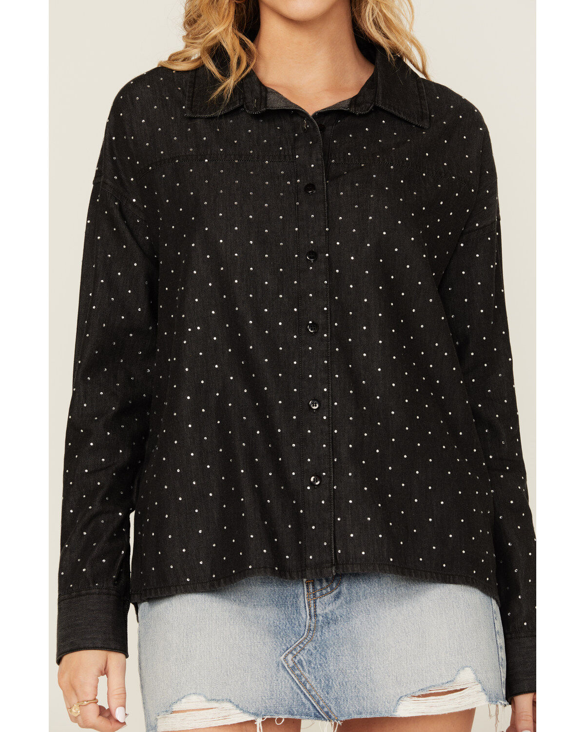 Image #3 - Rock & Roll Denim Women's Rhinestone Long Sleeve Button-Down Western Shirt, Black, hi-res