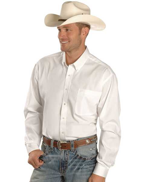 Cinch Men's Solid Long Sleeve Western Shirt, White, hi-res