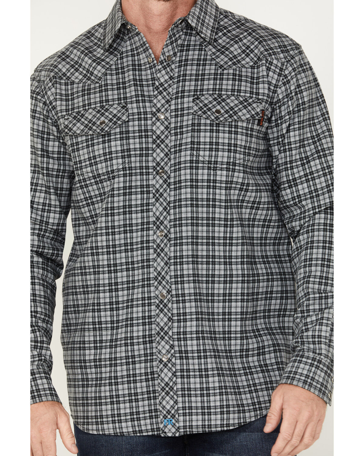 Image #3 - Cody James Men's FR Plaid Long Sleeve Snap Western Shirt, Charcoal, hi-res