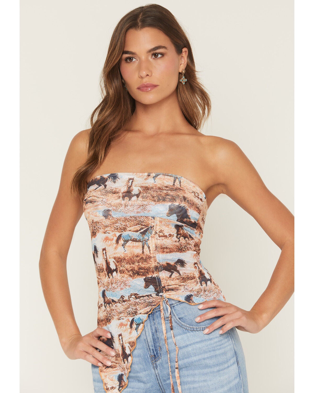 Image #1 - Blue B Women's Horse Print Asymmetrical Tube Top, Multi, hi-res