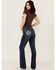 Image #1 - Rock & Roll Denim Women's Dark Wash Mid Rise Geo Pocket Bootcut Stretch Denim Jeans, Dark Wash, hi-res