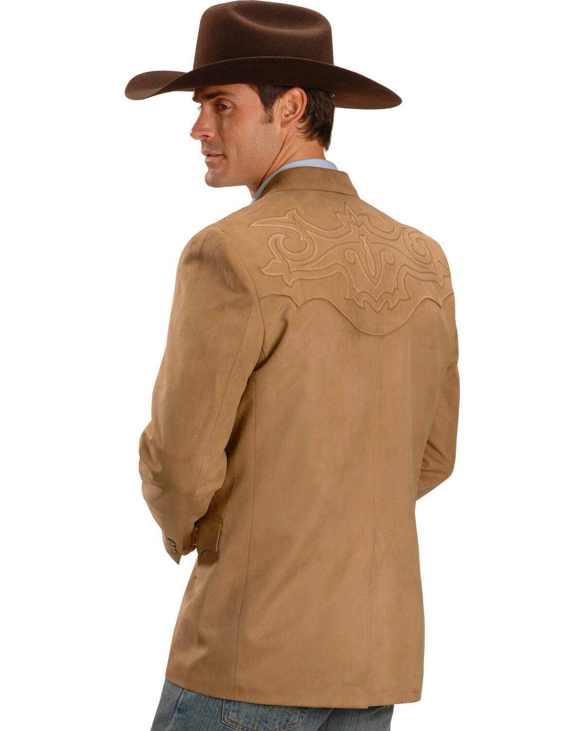 Image #3 - Circle S Men's Embroidered Micro-Suede Sportcoat, Camel, hi-res