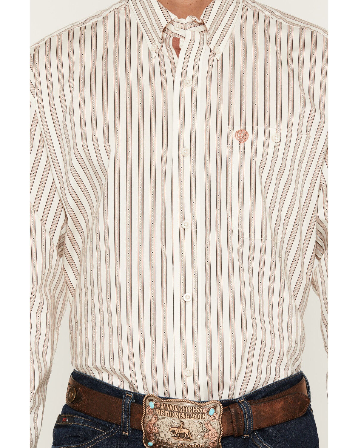 Image #3 - George Strait by Wrangler Men's Striped Long Sleeve Button-Down Stretch Western Shirt, White, hi-res
