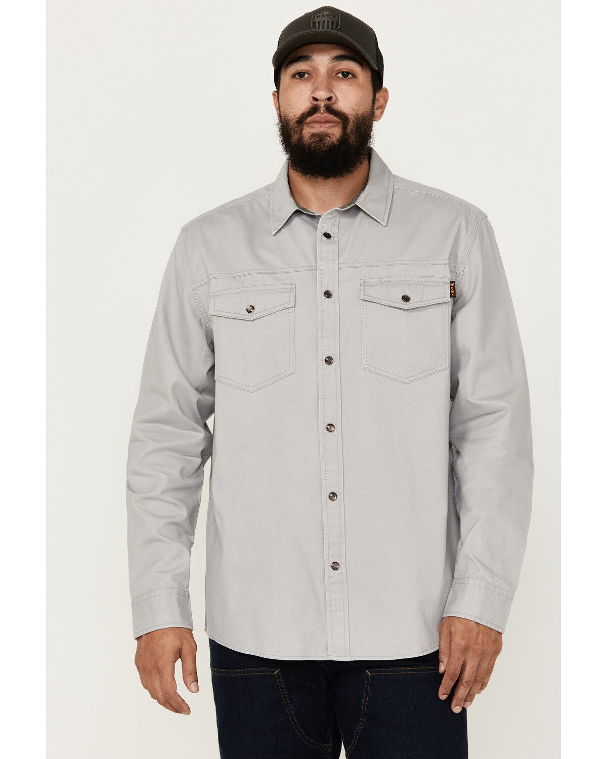 Hawx Men's All Out Woven Solid Long Sleeve Snap Work Shirt - Tall, Grey, hi-res