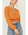 Image #2 - Saints & Hearts Women's Long Sleeve Surplice Smocked Waist Crop Top, Gold, hi-res