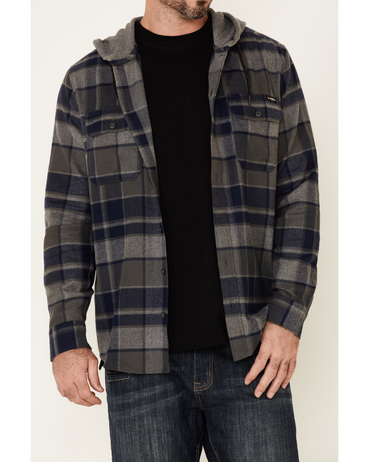 Image #3 - Hawx Men's Dark Gray Townsend Plaid Hooded Long Sleeve Flannel Work Shirt, , hi-res
