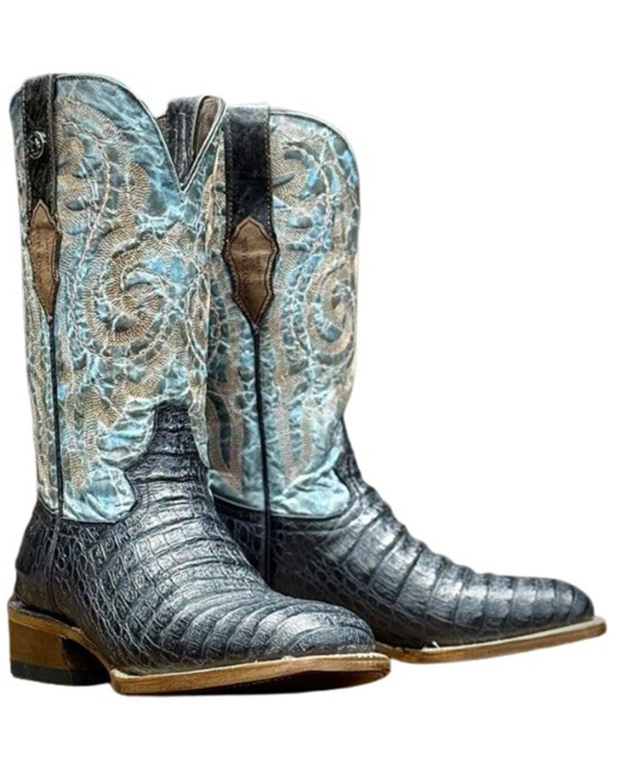 Image #1 - Tanner Mark Men's Caiman Print Western Boots - Broad Square Toe, Black, hi-res