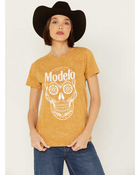 Changes Women's Modelo Skull Short Sleeve Graphic Tee , Mustard, hi-res