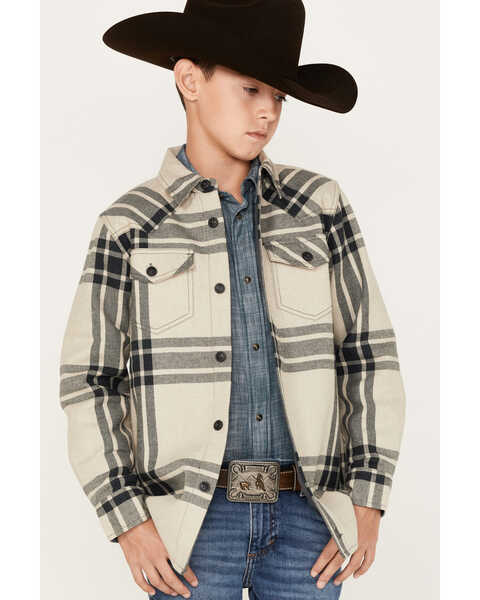 Image #2 - Cody James Boys' Long Sleeve Button-Down Flannel Shirt, Cream, hi-res