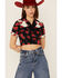 Unique Vintage Women's Floral Print Wrap Crop Top, Black, hi-res