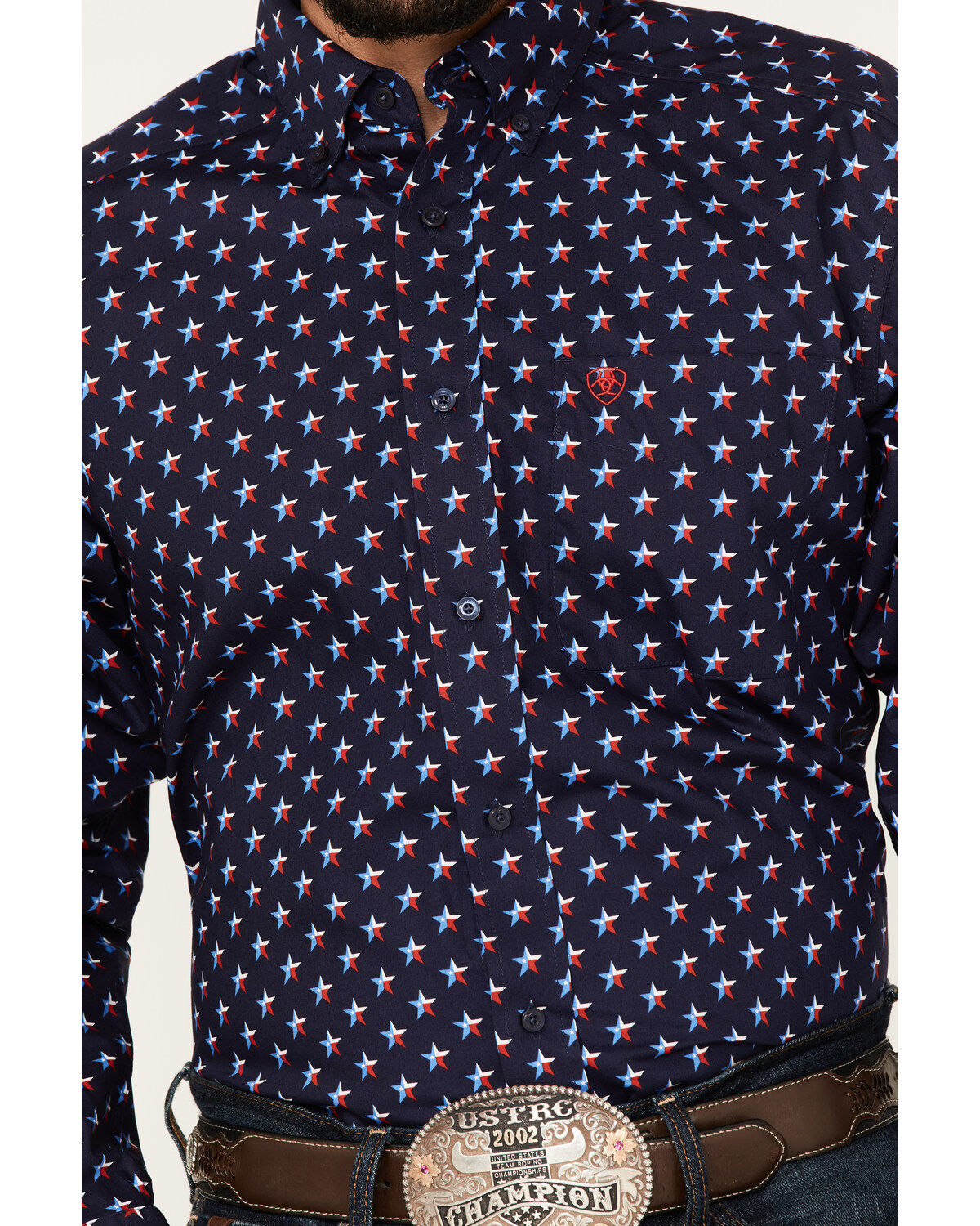 Image #3 - Ariat Men's Nossen Texas Star Print Button-Down Western Shirt, Navy, hi-res