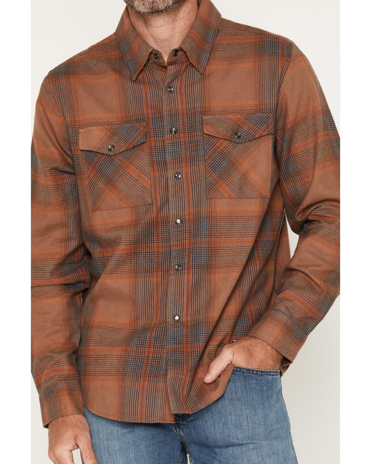 Image #3 - Troll Co Men's Jackson Plaid Print Long Sleeve Snap Flannel Work Shirt, Brown, hi-res