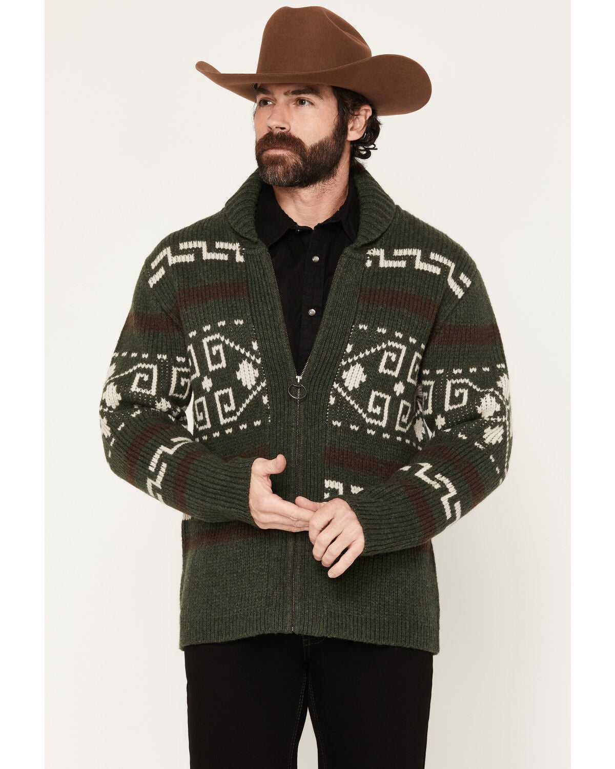 Pendleton Men's Westerley Zip Sweater, Dark Green, hi-res