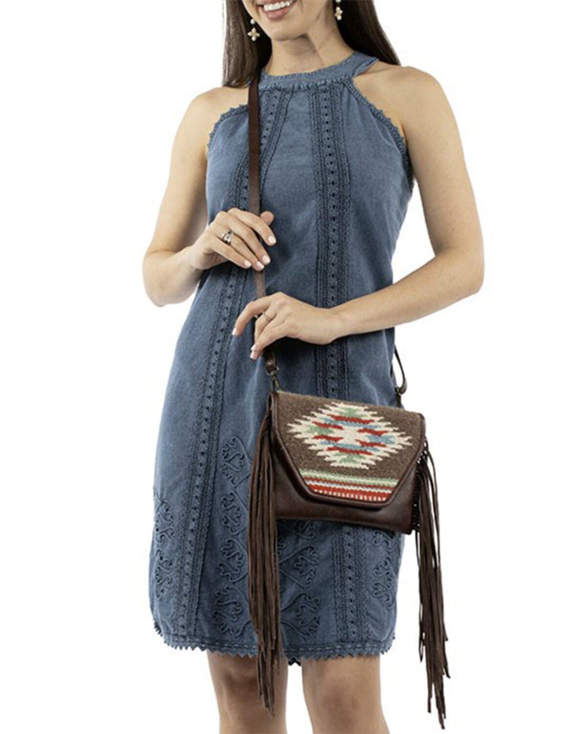 Image #3 - Scully Women's Woven Fringe Handbag, Brown, hi-res