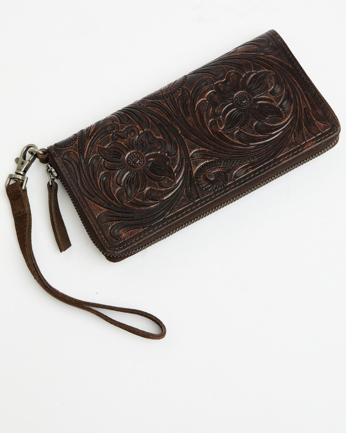 Image #2 - Shyanne Women's Riley Full Zip Tooled Leather Horse Bit Wallet, Dark Brown, hi-res