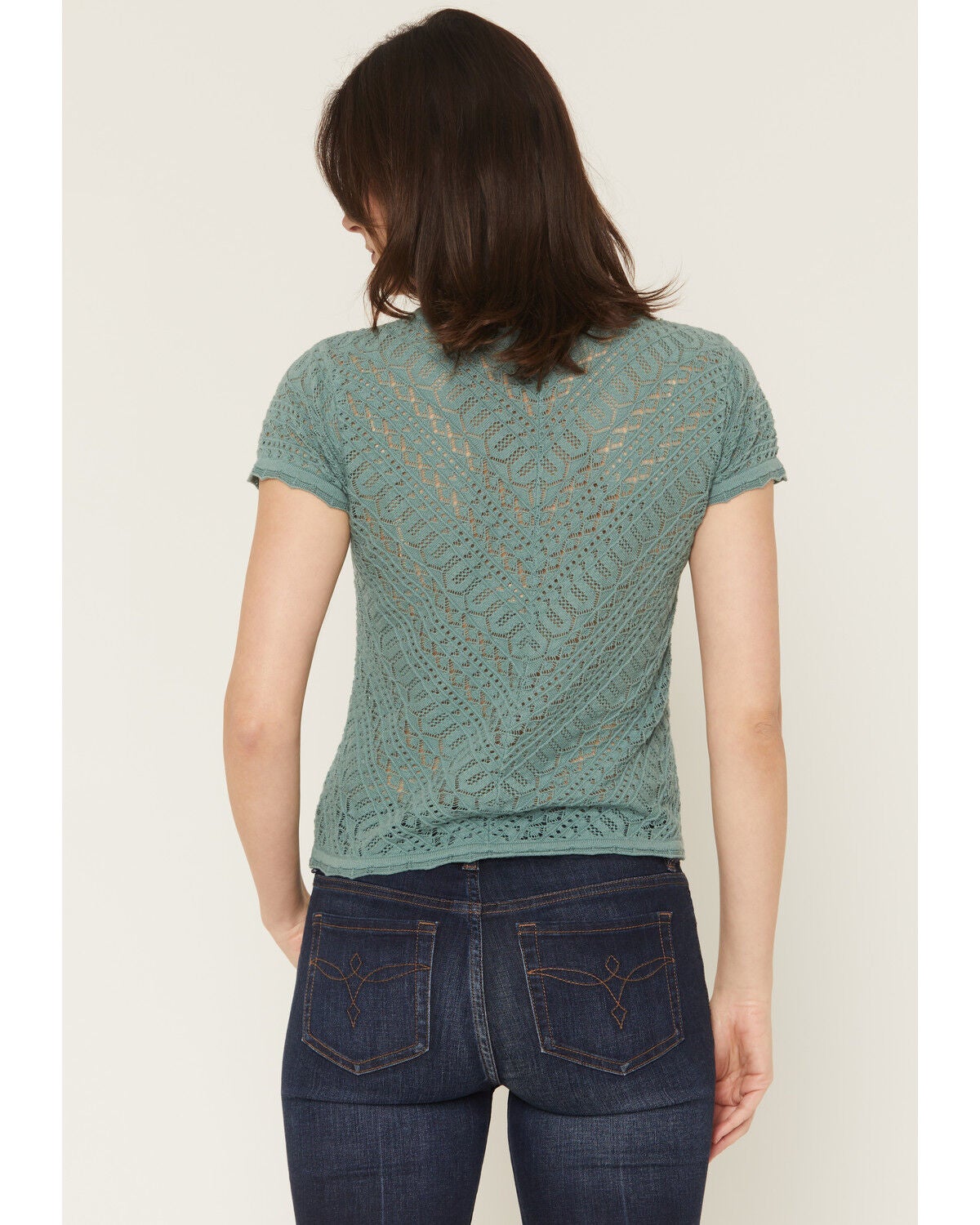 Image #4 - Shyanne Women's Short Sleeve Knit Sweater, Aqua, hi-res
