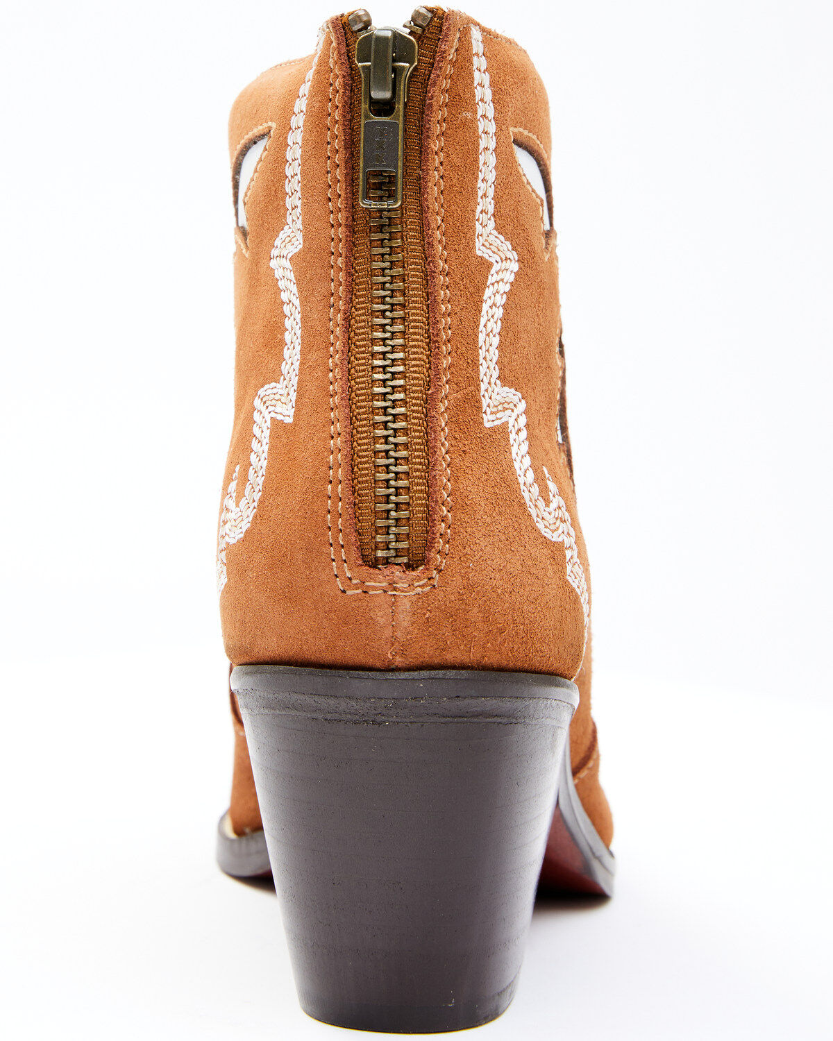Image #5 - Dan Post Women's Embroidered Inlay Suede Fashion Booties - Snip Toe, Tan, hi-res