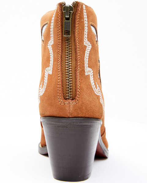 Image #5 - Dan Post Women's Embroidered Inlay Suede Fashion Booties - Pointed Toe, Tan, hi-res