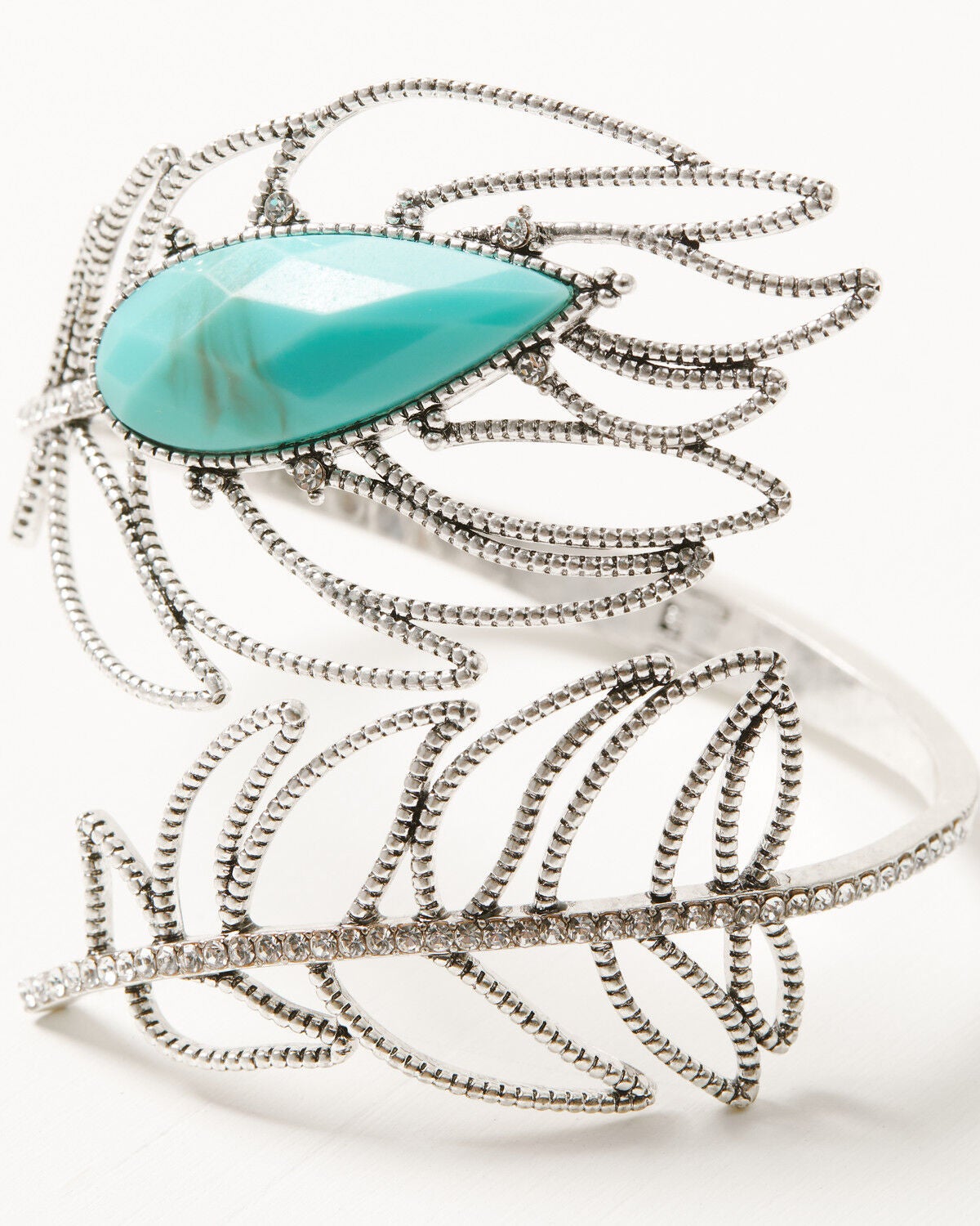 Image #3 - Lainey Wilson Women's Pav&eacute; Stone Feather Cuff, Silver, hi-res