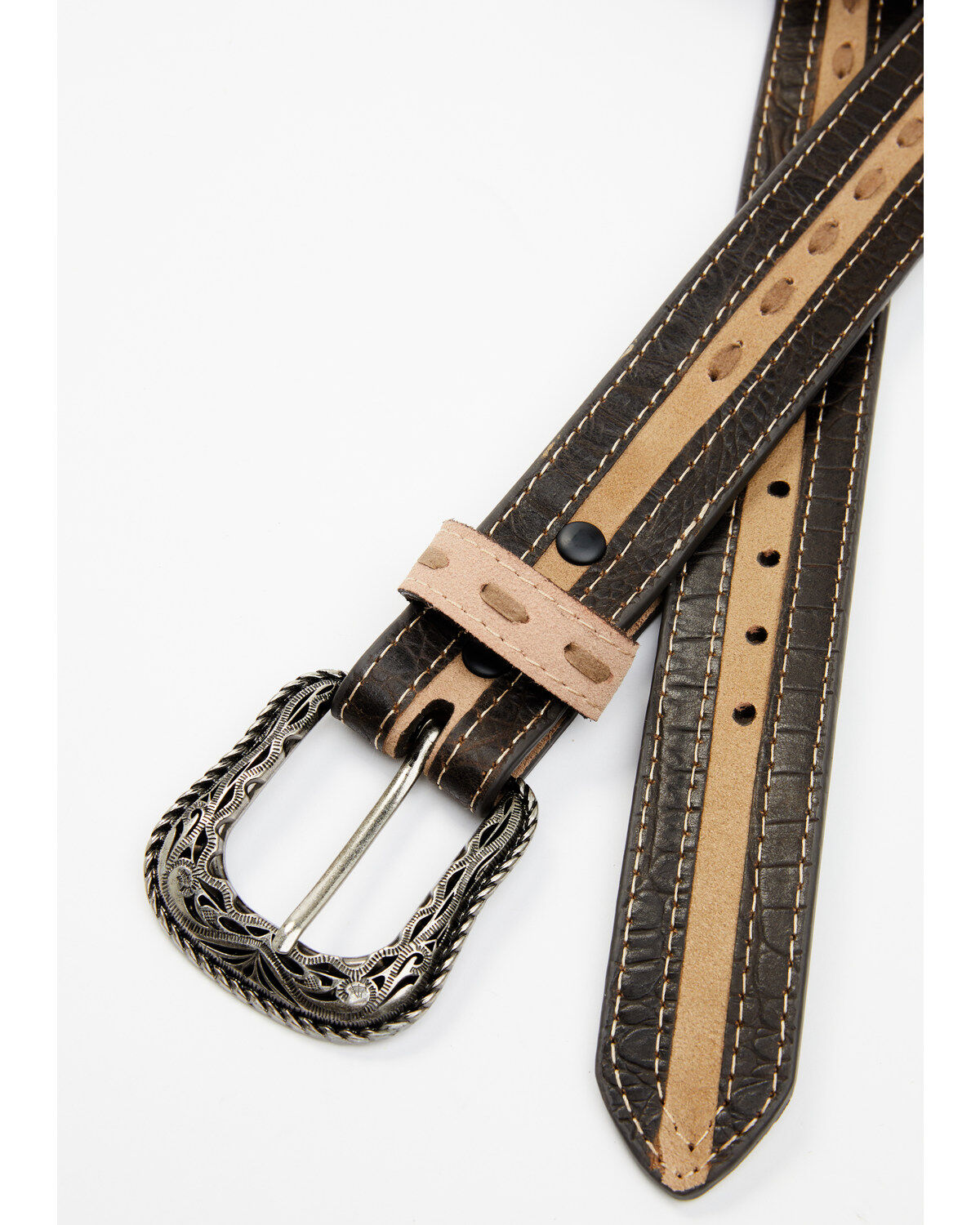 Image #2 - G-Bar-D Men's Overlay Roughout Striped Belt, Brown, hi-res