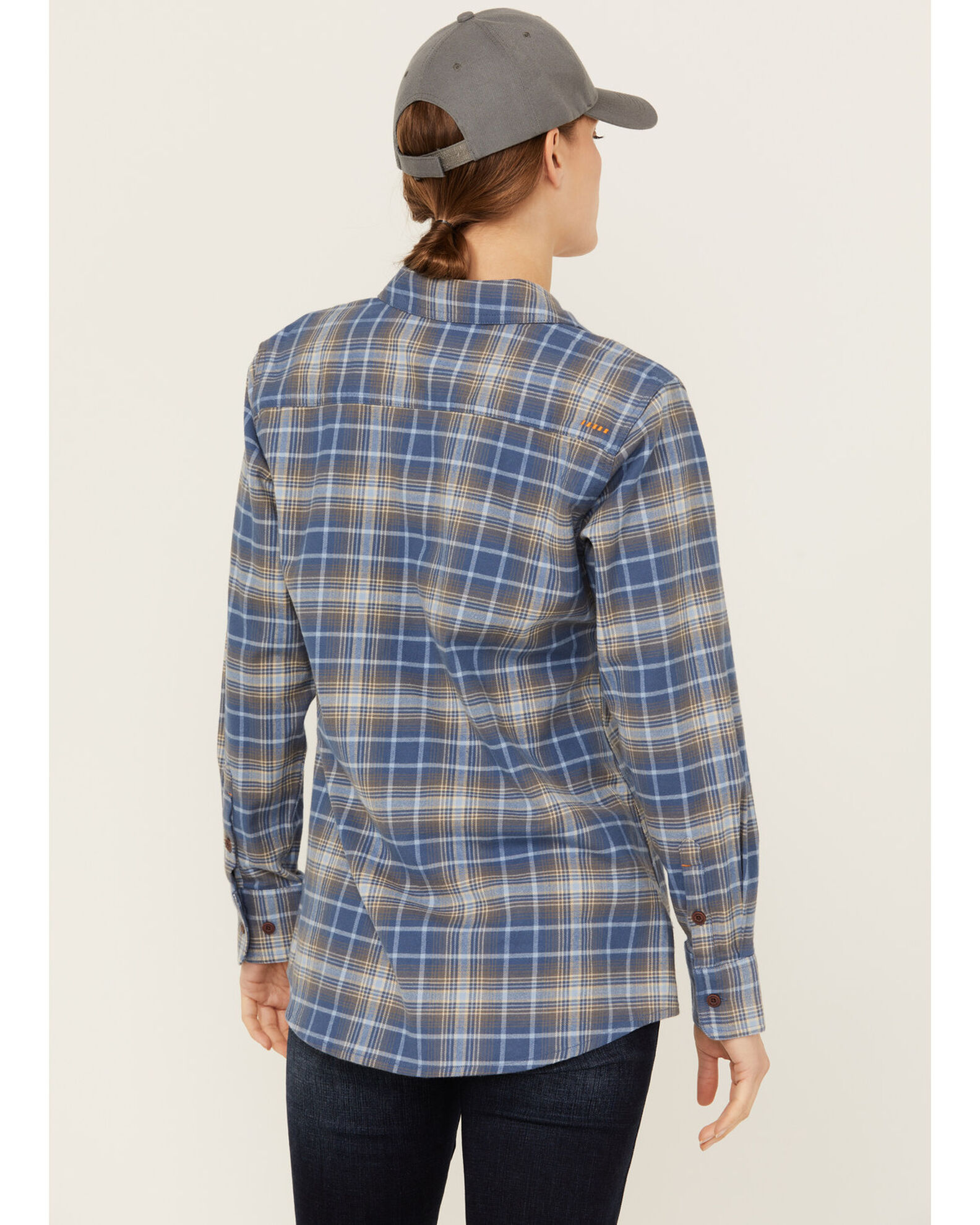 Image #4 - Ariat Women's Rebar Flannel DuraStretch Long Sleeve Button-Down Work Shirt, Navy, hi-res