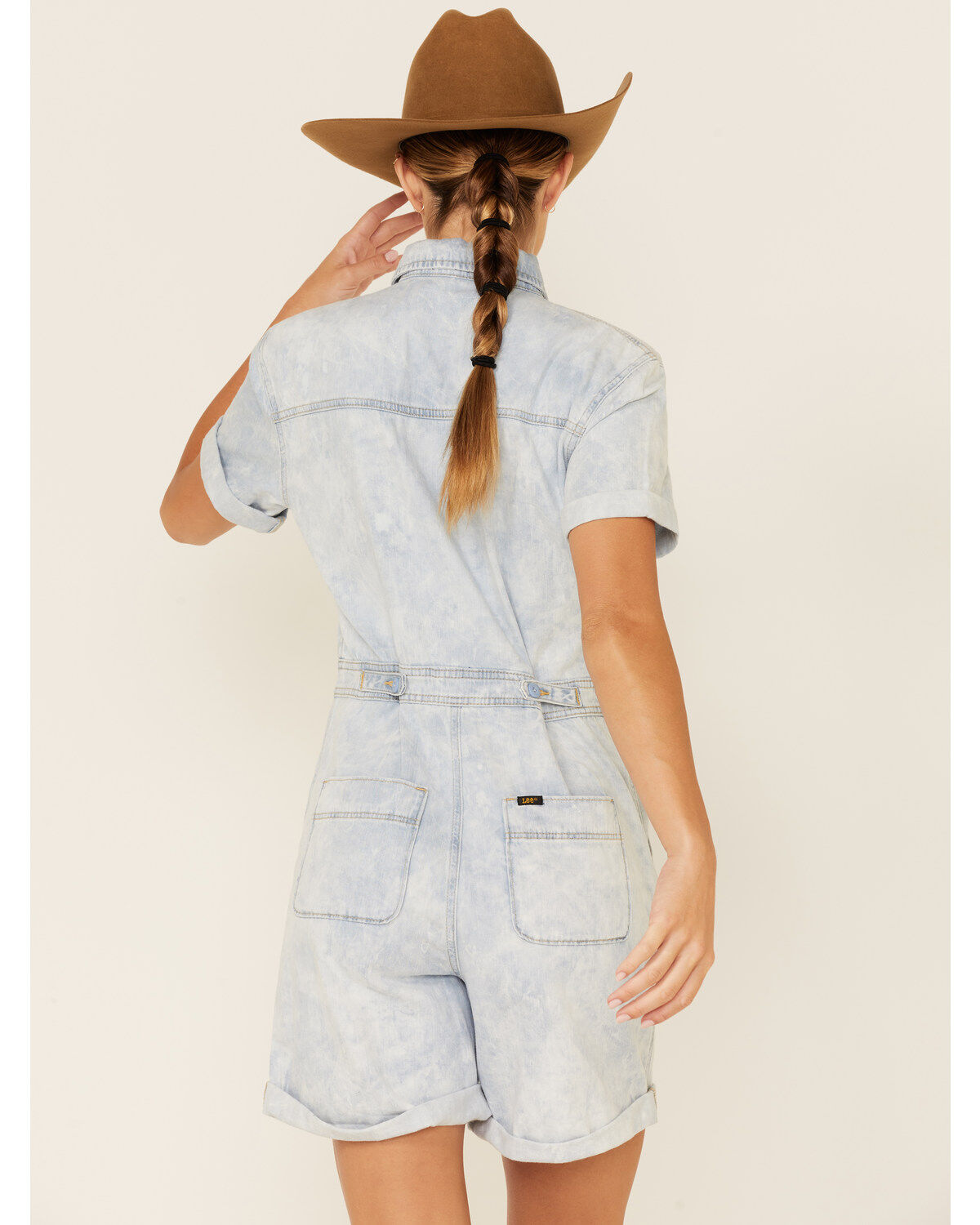 Image #3 - Lee Women's Acid Wash Denim Short Unionall Romper, Blue, hi-res
