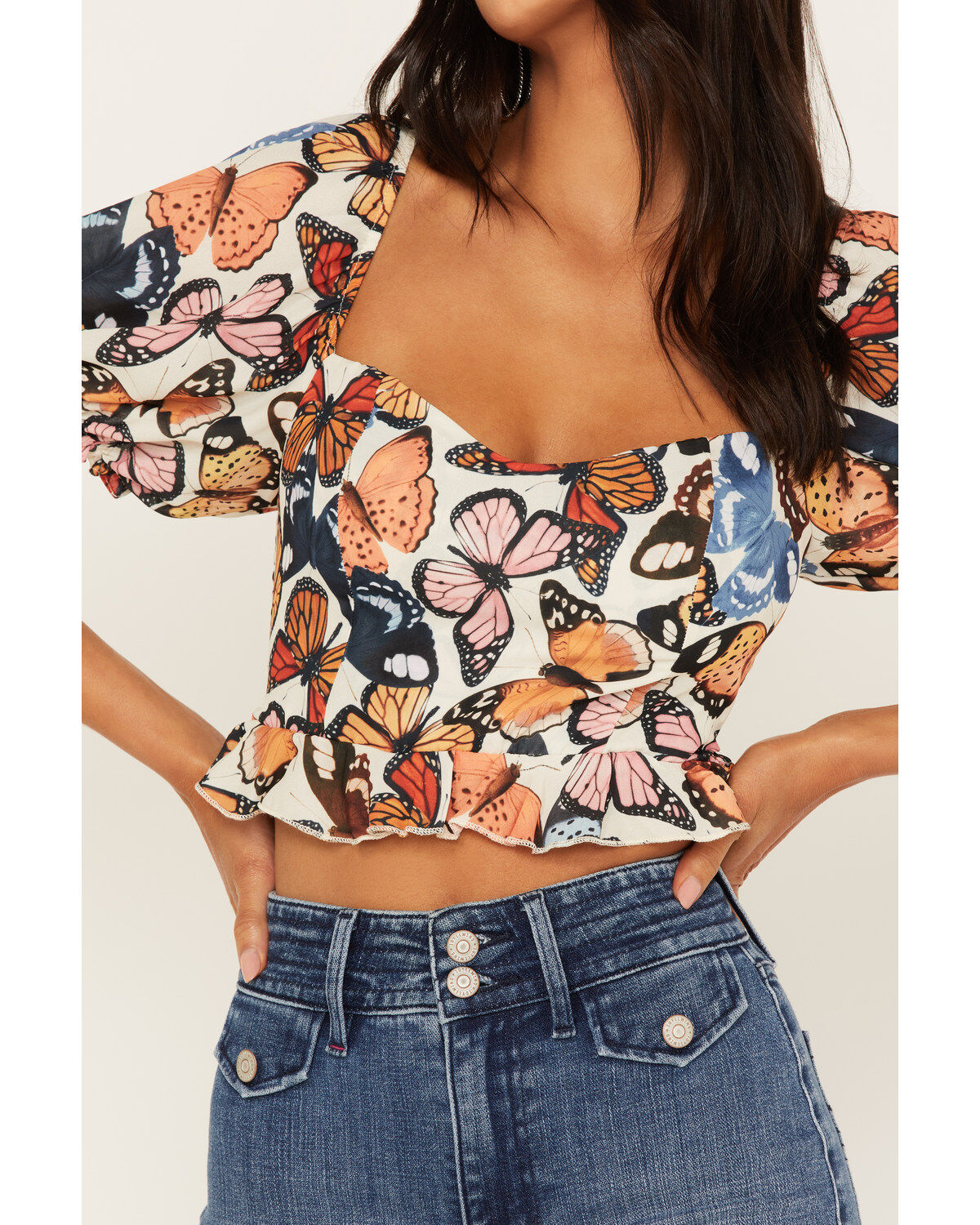 Image #2 - Show Me Your Mumu Women's Lila Butterfly Print Crop Top, Multi, hi-res