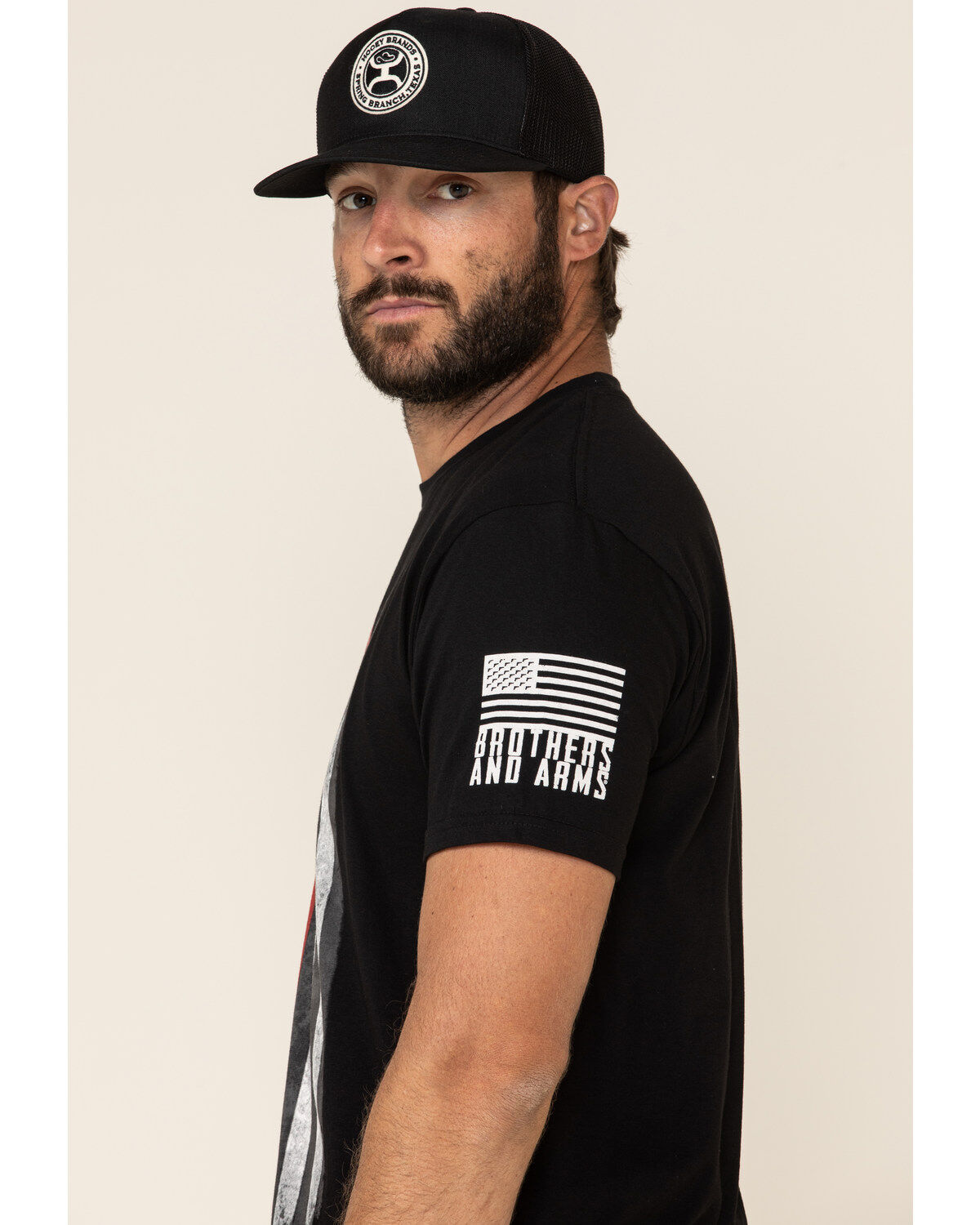 Image #5 - Brothers & Arms Men's Red Line Flag Graphic Short Sleeve T-Shirt, Black, hi-res