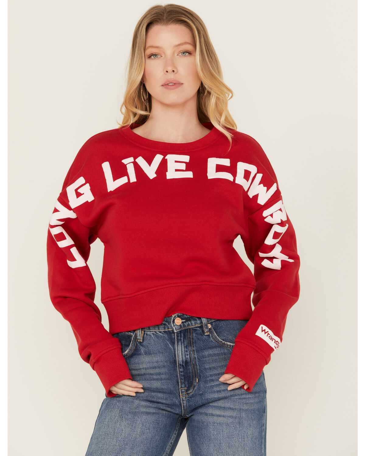 Image #2 - Wrangler Retro Women's Long Live Cowboys Pullover, Red, hi-res