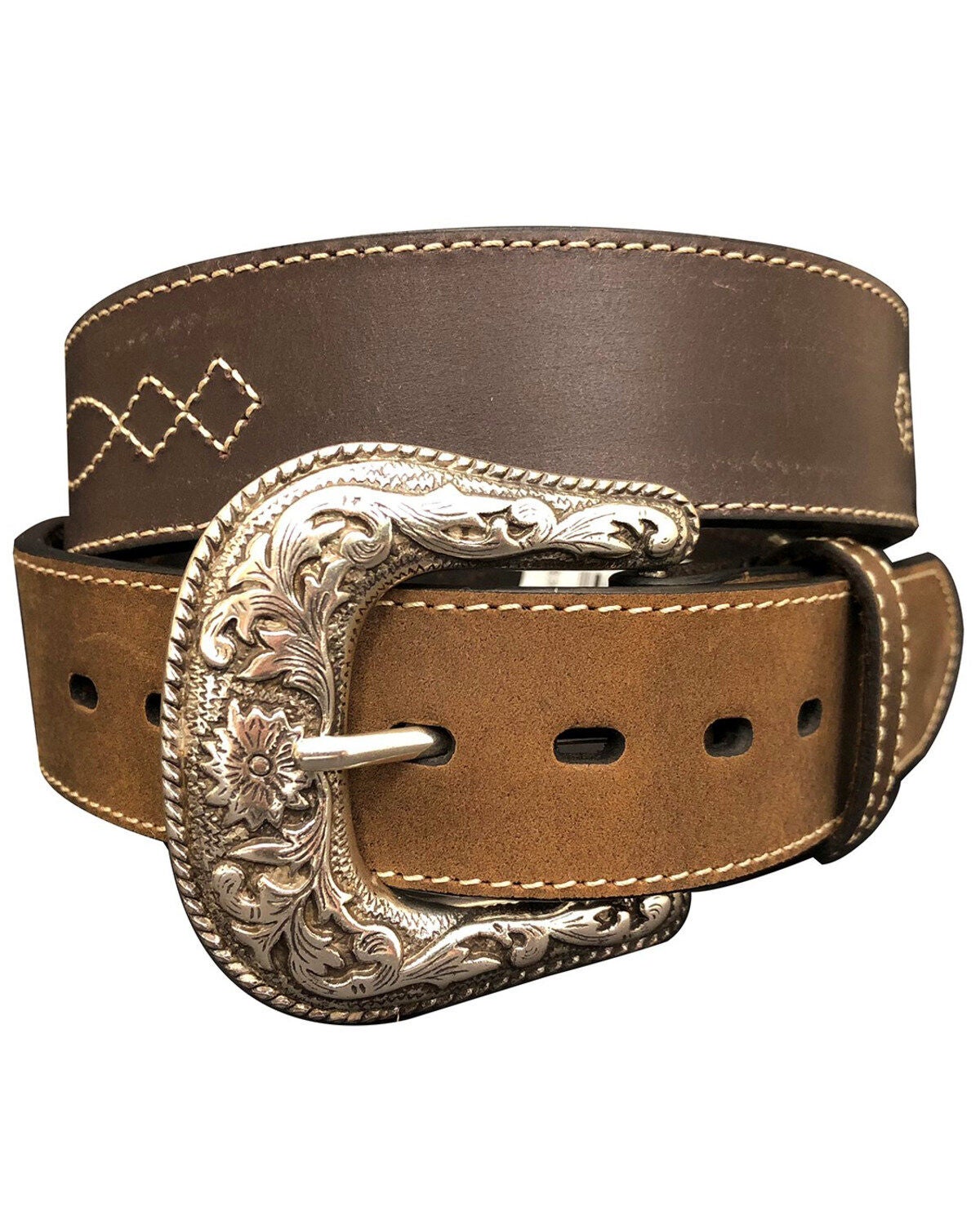 G-Bar-D Men's Diamond Concho Leather Belt, Brown, hi-res