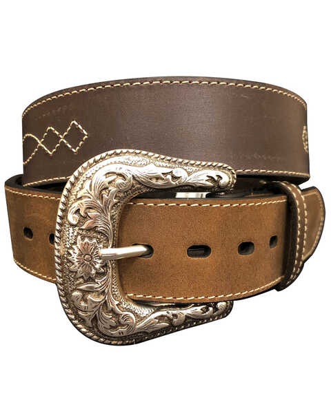 G-Bar-D Men's Diamond Concho Leather Belt , Brown, hi-res