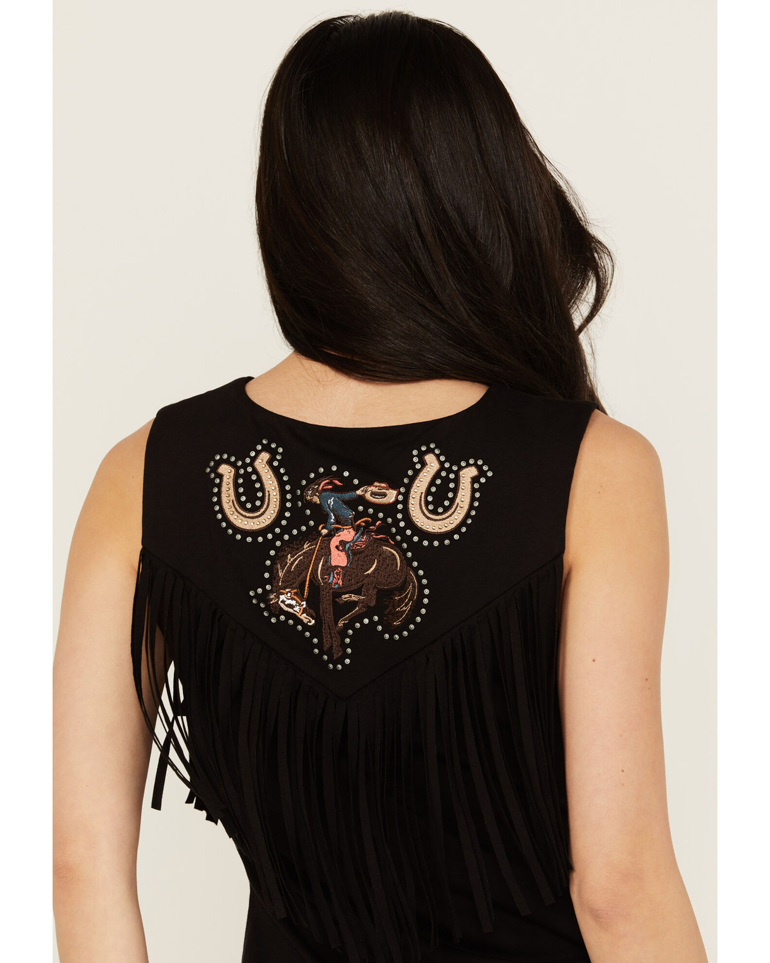 Image #4 - Idyllwind Women's Plateau Embroidered Studded Fringe Tank, Black, hi-res