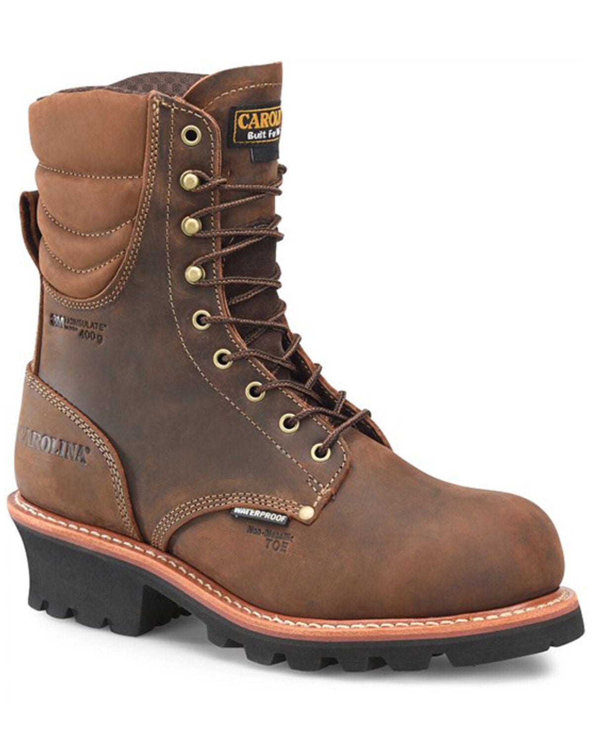 Carolina Men's 9" Hemlock Waterproof 400G Logger Work Boots - Composite Toe, Brown, hi-res