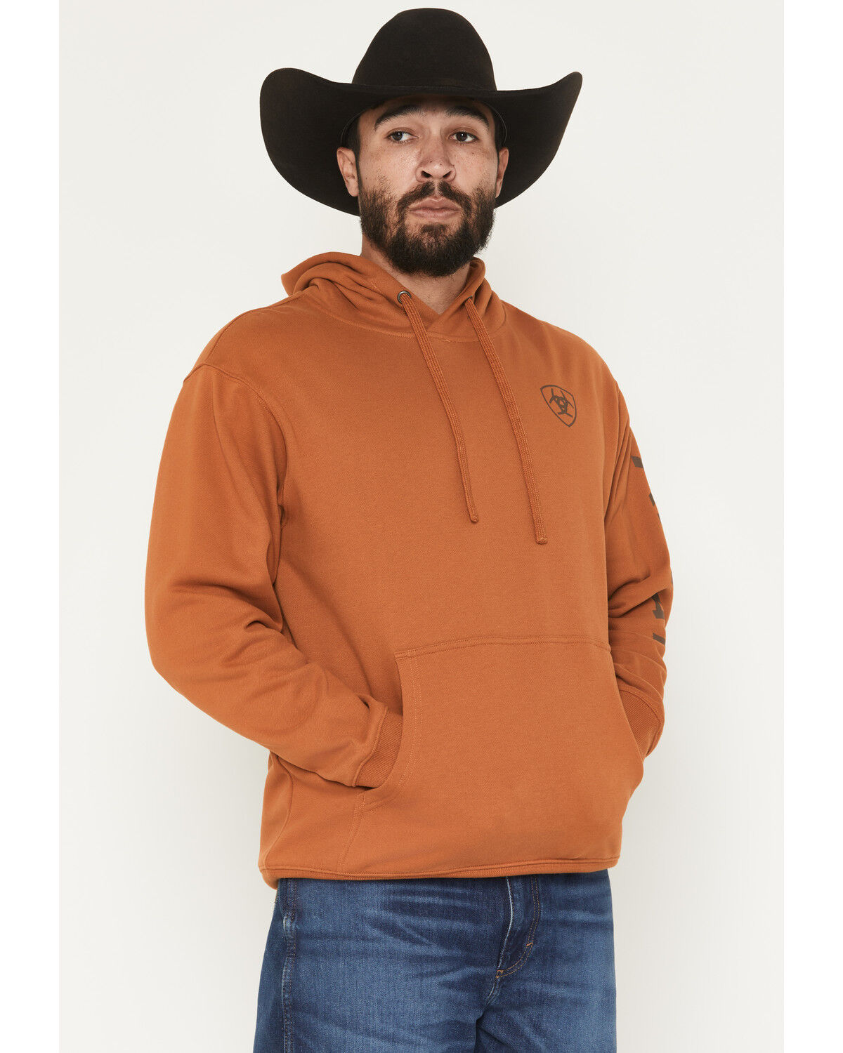 Image #1 - Ariat Men's Logo Graphic Hooded Sweatshirt, Rust Copper, hi-res