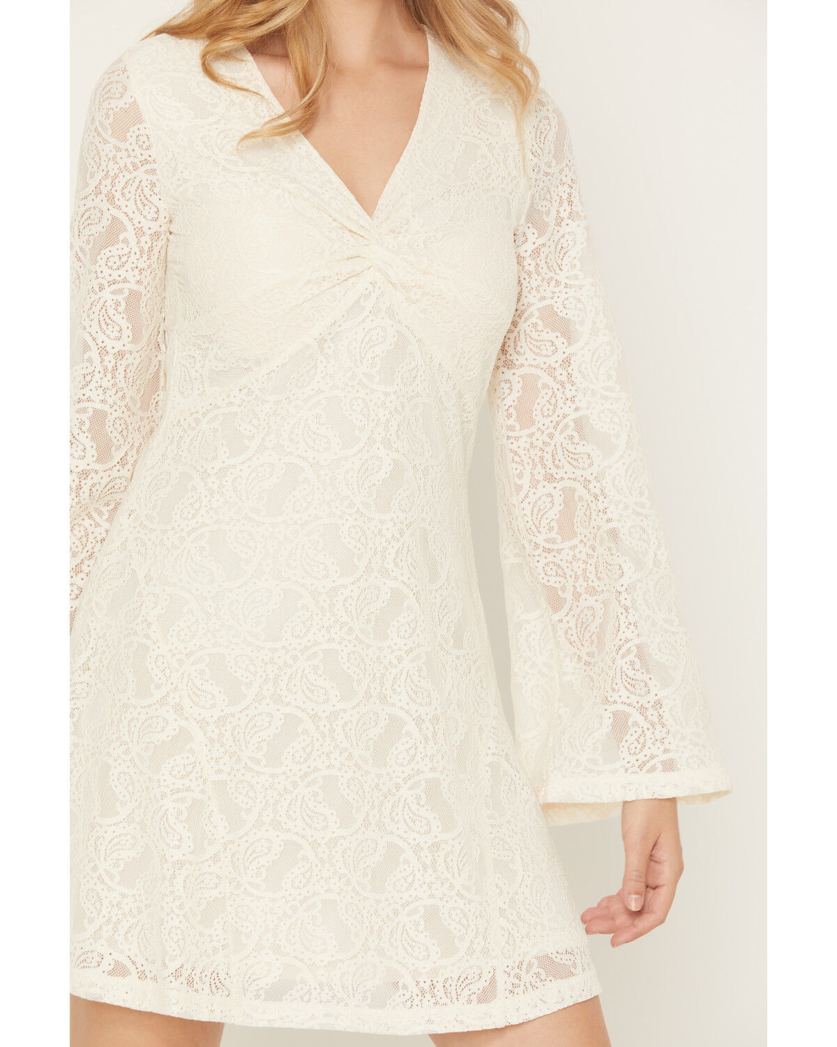 Image #3 - Shyanne Women's Long Bell Sleeve Lace Mini Dress, Cream, hi-res