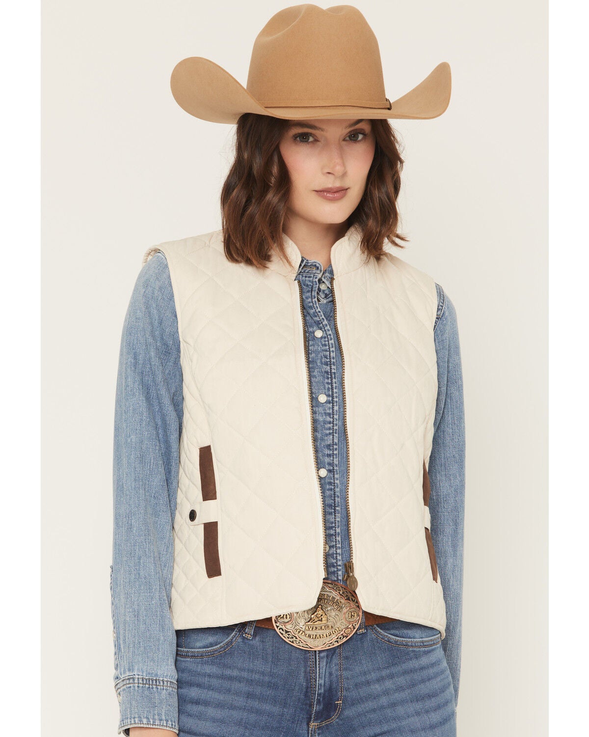 Outback Trading Co Women's Quilted Riding Vest, Cream, hi-res