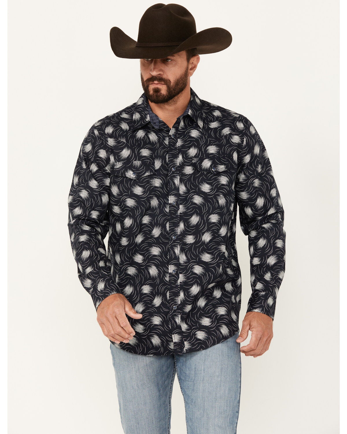Moonshine Spirit&reg; Men's Fireworks Print Long Sleeve Snap Western Shirt, Blue, hi-res
